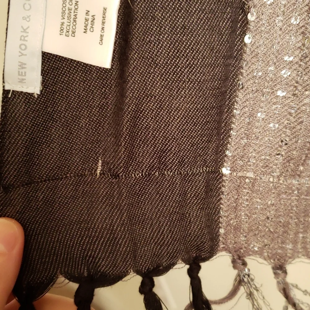NY & Co Sequin Scarf Taupe Shimmer Fringe Evening Wrap